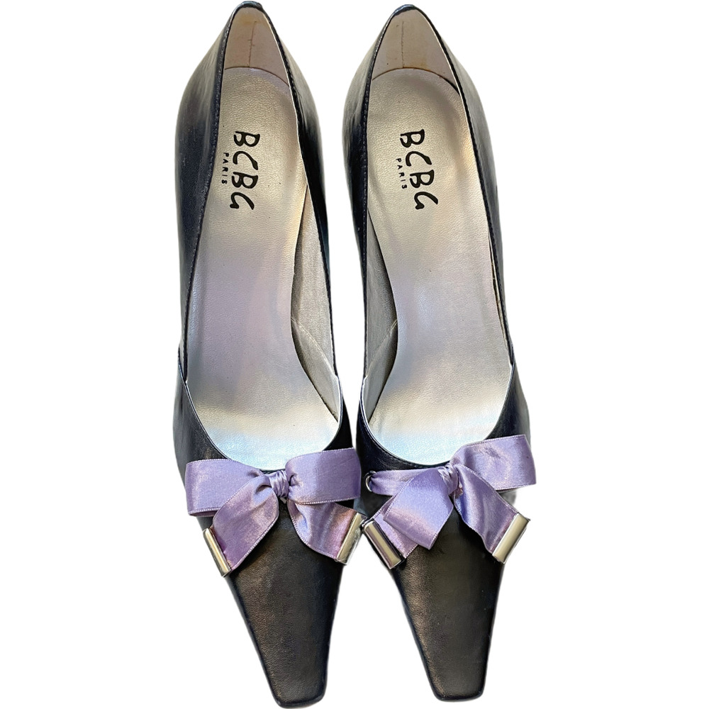 BCBG Paris Black Heels with Purple Bow Sz 8.5 NWT